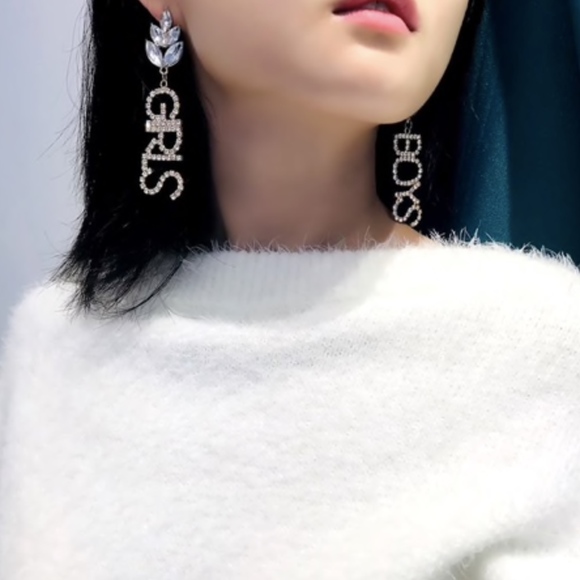 Girls Boys Rhinestone Drop Letter Earrings - Picture 3 of 5